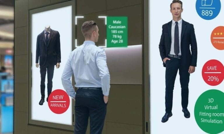 man looking at digital signage