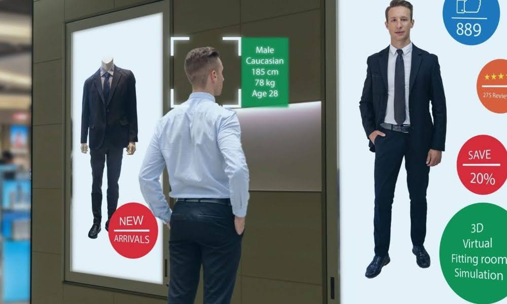 man looking at digital signage